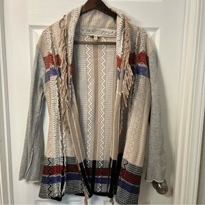 BKE Gimmicks Women's Open Front Cardigan Multicolor Fringe Size Medium Western
